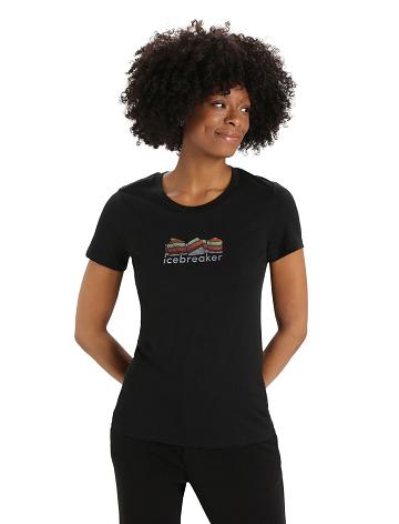Dámské Tričko Icebreaker Merino Tech Lite II Krátké Sleeve Mountain Geology Černé | CZ 1337TCEV